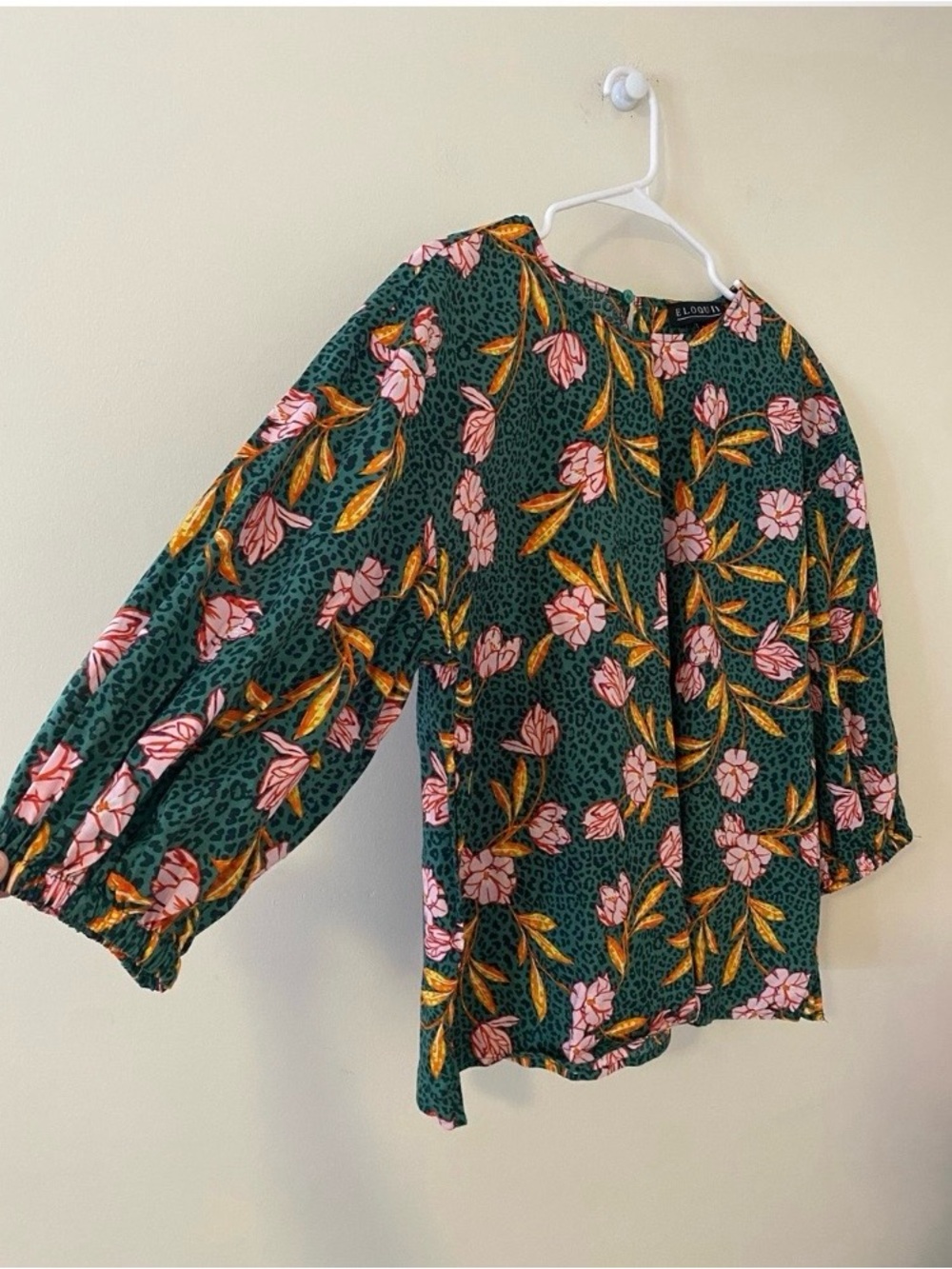 Eloquii Green Floral 100% Cotton Blouse with Pink Bloom Print size 14